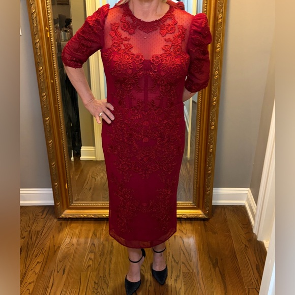 Zuhair Murad Red Lace Pencil Midi Gown Never Worn With Tags - Picture 7 of 8